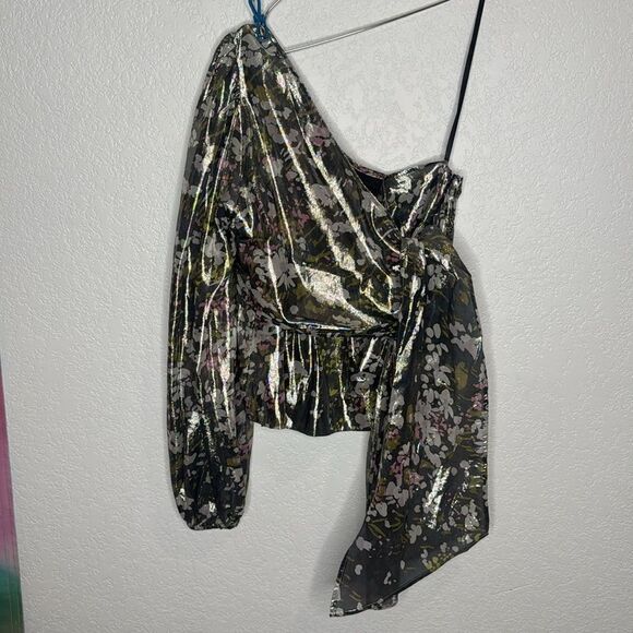 New GANNI One Shoulder Metallic Silk Top US 4/ Small - Picture 6 of 14